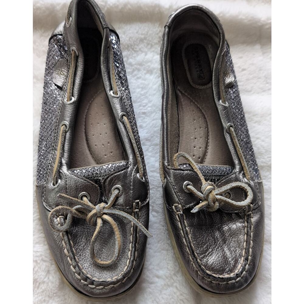 Sperry Women’s Montauk Boat Shoes Size 10 EUC Pewter glitter Metallic - Picture 2 of 5